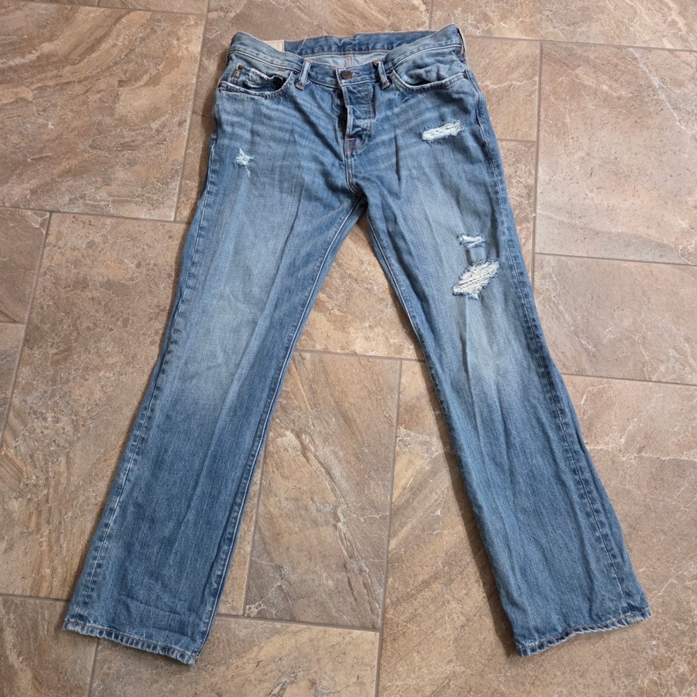 Abercrombie Fitch Mens Light Wash Distressed Bootcut Jeans Size 32x30